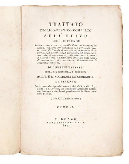Trattato teorico-pratico completo sull'ulivo che comprende la sua istoria naturale, e quella della sua cultura [...]. Tomo II - copertina