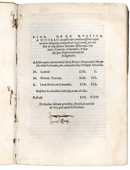 Libri de re rustica a Nicolao Angelio viro consumatissimo nuper maxima diligentia recogniti & typis excusi, cum indice & expositione omnium dictionum. Catonis. Varronis. Columellae. Palladij. quae aliqua enucleatione indigebant. Additis nuper comment - copertina