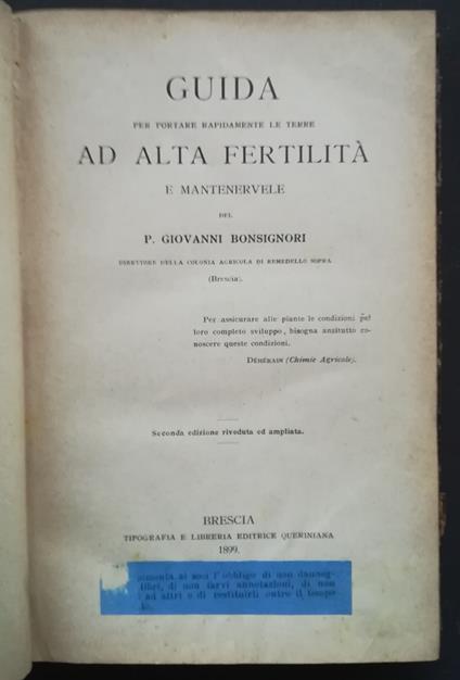 Guida per portare rapidamente le terre ad alta fertilita e mantenervele - Giovanni Bonsignori - copertina