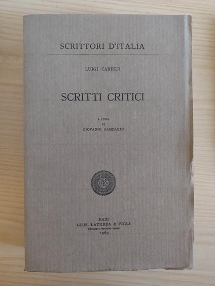 Scritti critici - Luigi Carrer - copertina