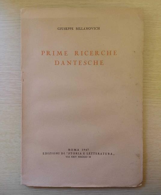 Prime ricerche dantesche - Giuseppe Billanovich - copertina