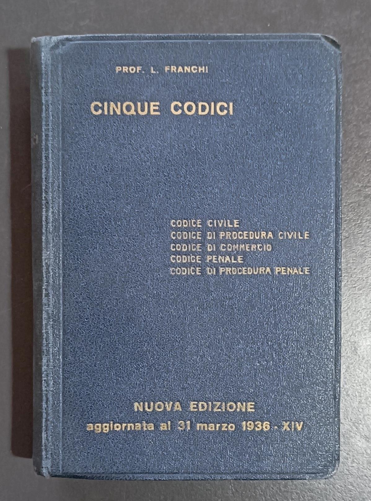 Cinque codici: codice civile, codice di procedura civile, codice di commercio, codice penale, codice di procedura penale