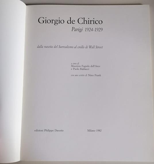 Giorgio de Chirico, l'estetica del Classicismo e la tradizione antica (estratto Parigi 1924-1929: dalla nascita del surrealismo al crollo di Wall Street) - Paolo Baldacci - copertina