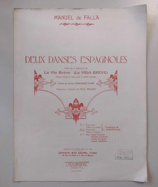 Deux Danses Espagnoles tirées de la partition de La Vie Brève (La Vida Breve): Drame lyrique en deux actes et quatre tableaux: N° 2 Deuxième Danse Espagnole (avec chœurs) - copertina