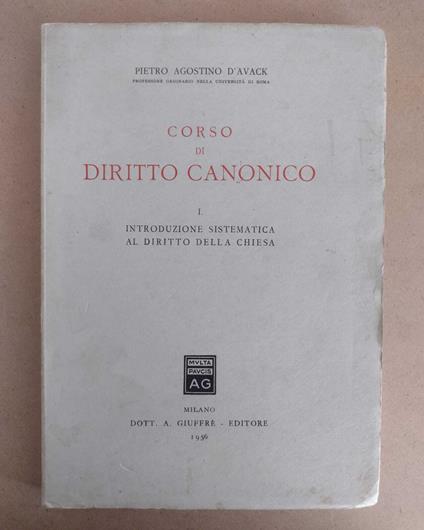 Corso di diritto canonico VOL. I: Introduzione sistematica al diritto della Chiesa - copertina