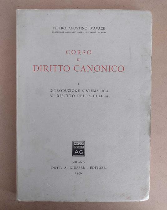 Corso di diritto canonico VOL. I: Introduzione sistematica al diritto della Chiesa - copertina
