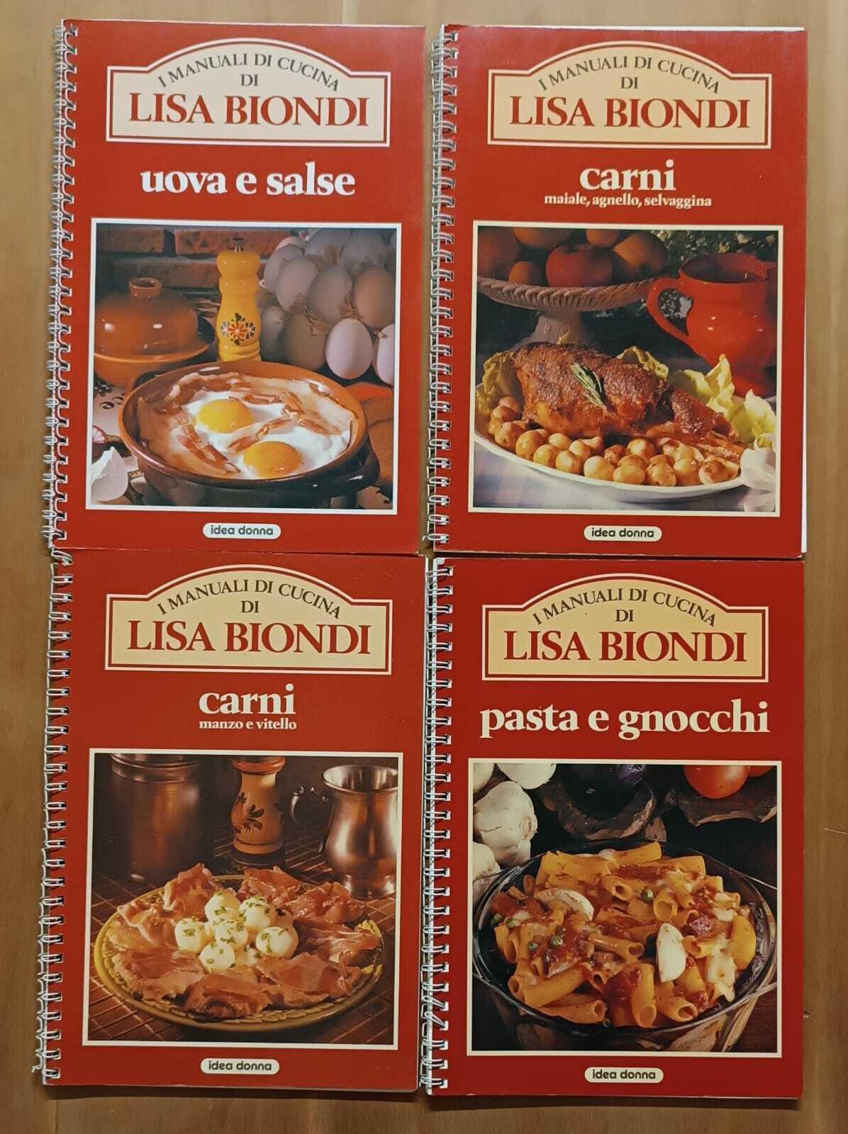 Lotto di 4 v. de I Manuali di cucina di Lisa Biondi: carni (maiale, agnello, selvaggina), carni (manzo e vitello), pasta e gnocchi, uova e salse