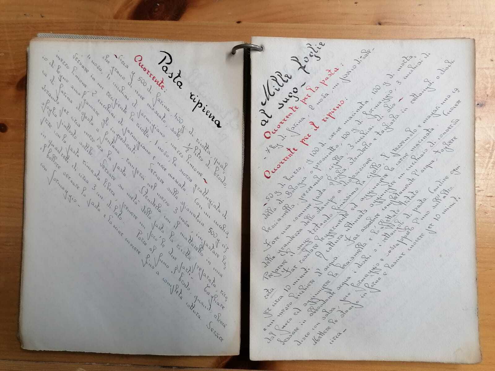Ricettario manoscritto di ricette italiane