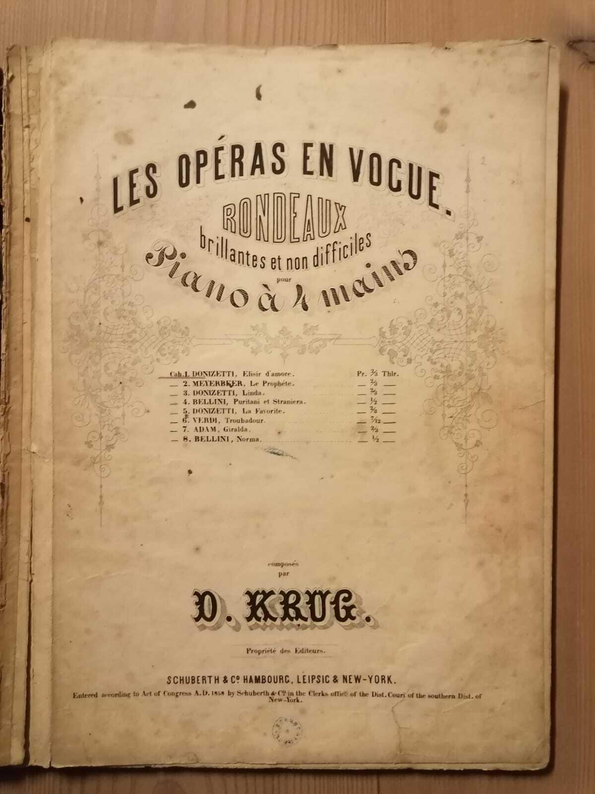 Antologia musicale: Musikalische Nippsachen - Les Operas en Vogue - Six Amusemens elegans pour le Piano - Arabeske für Pianoforte