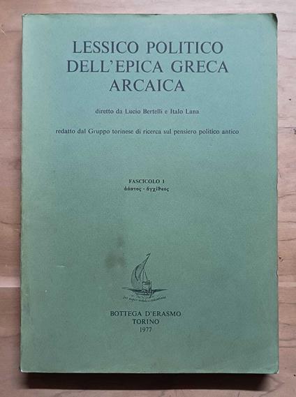 Lessico politico dell'epica greca arcaica: Fascicolo 1 - copertina