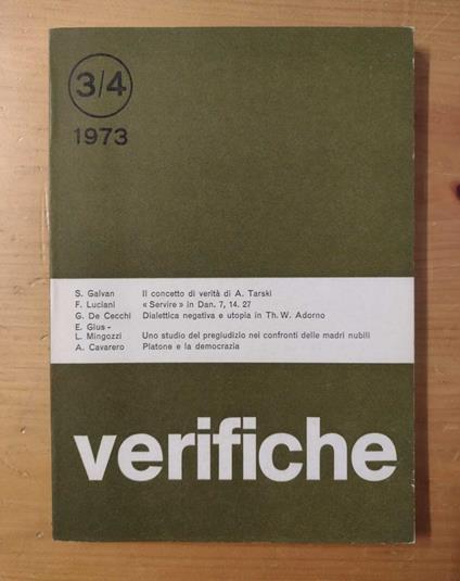 Verifiche: Anno II, N. 3-4, Dicembre 1973 - copertina