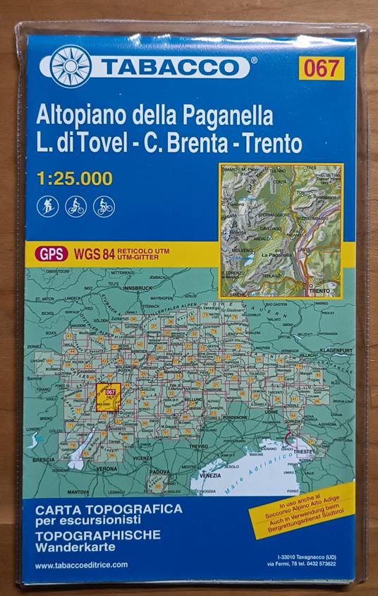 Carta topografica per escursionisti. 067 Altopiano della Paganella, L. di Tovel, C. Brenta, Trento - copertina