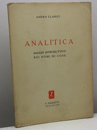 Analitica. Saggio introduttivo sui nomi di cose - copertina