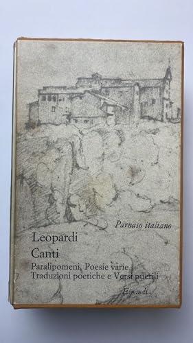 CANTI. Paralipomeni, poesie varie, traduzioni poetiche e versi puerili - copertina