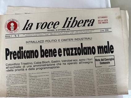 quotidiano LA VOCE LIBERA TRIESTE 19 ottobre 1978 cotonificio triestino calza bloch - copertina