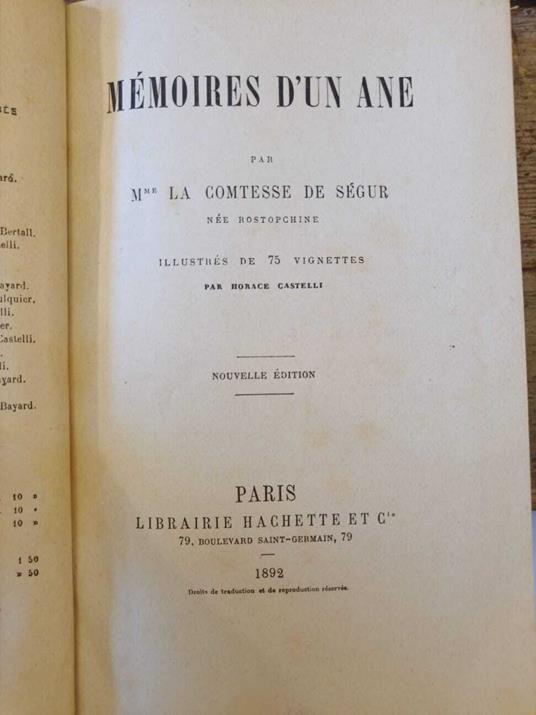 Mémoires d'un ane - Comtesse de Ségur - copertina