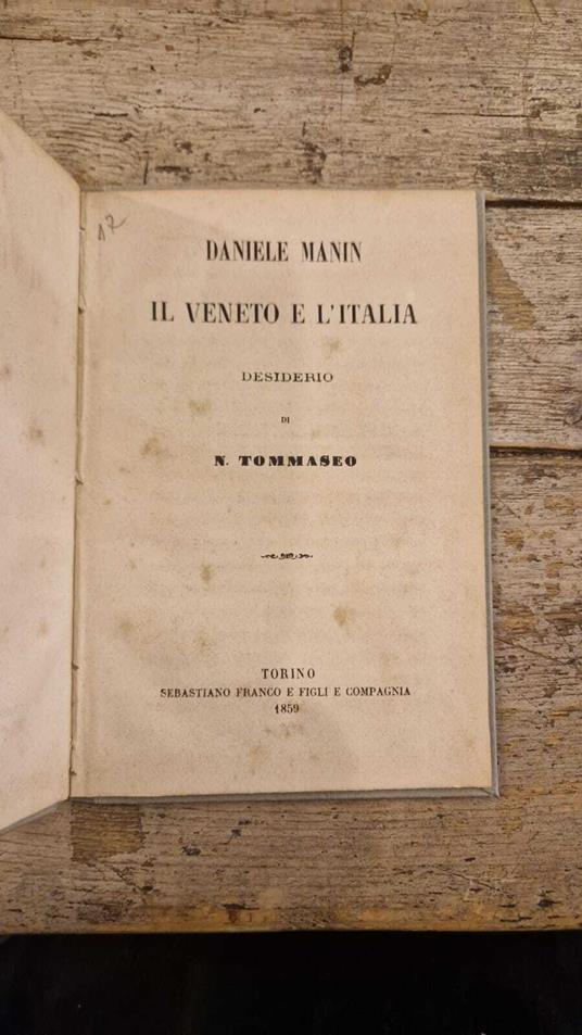 Daniele Manin il Veneto e l'Italia - Niccolò Tommaseo - copertina