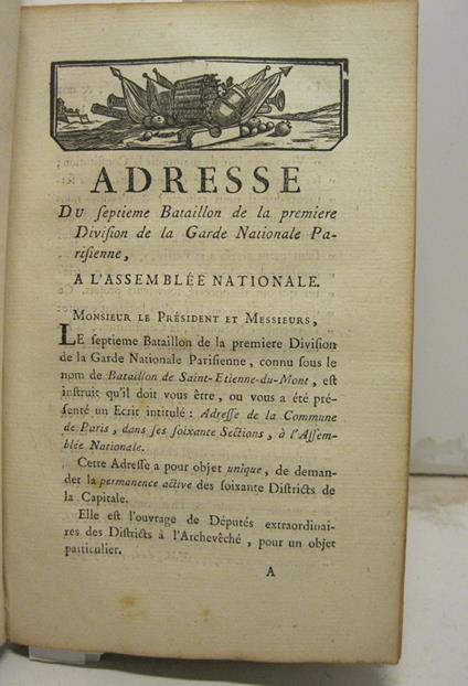 Adresse du septieme bataillon de la premiere division de la Garde Nationale parisienne - copertina