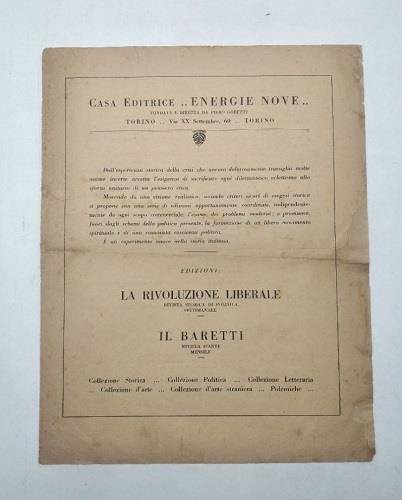 Casa editrice .. Energie nove. Fondata e diretta da Piero Gobetti. (Foglio di pubblicita' editoriale) - Piero Gobetti - copertina