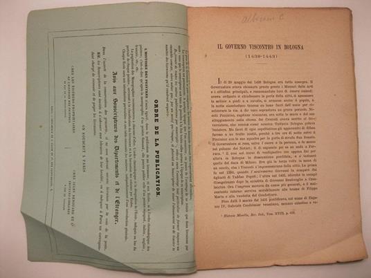 Il governo visconteo in Bologna (1438 - 1443) - Cesare Albicini - copertina