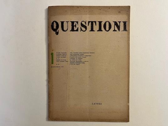 Questioni. Bimestrale di cultura, 1, gennaio-febbraio 1955 - copertina
