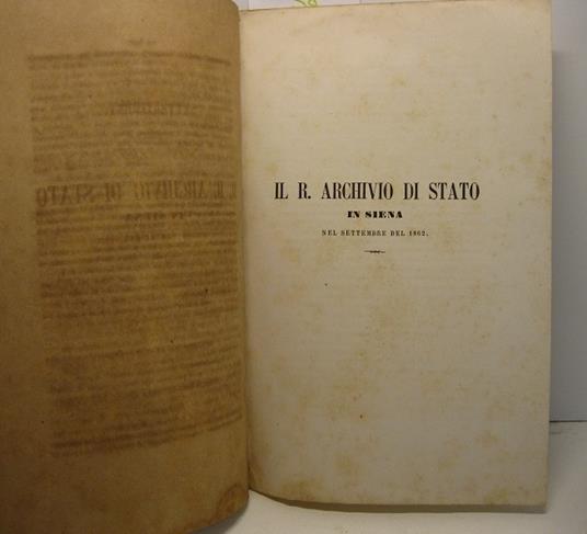 Il R. Archivio di Stato in Siena nel settembre del 1862 - copertina