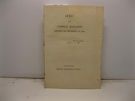 Odi di Camillo Maulandi officiale nel reggimento di Susa - copertina
