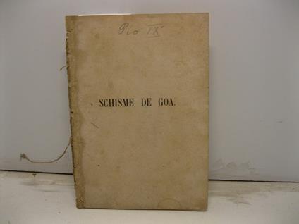 Schisme de Goa - Pio IX - copertina