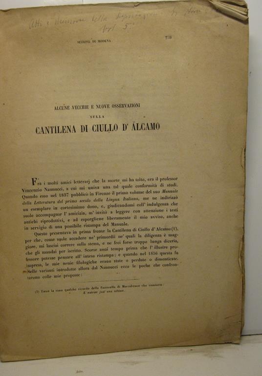 Alcune vecchie e nuove osservazioni sulla cantilena di Ciullo d'Alcamo - Giovanni Galvani - copertina