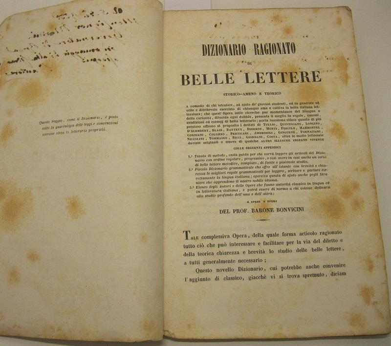 Piccolo saggio del dizionario ragionato di belle lettere storico-ameno e teorico