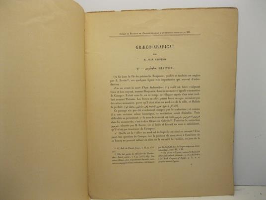 Graeco-arabica par M. Jean Maspero. Extrait du Bulletin de l'Institut Francais d'Archeologie Orientale, t. XII - copertina