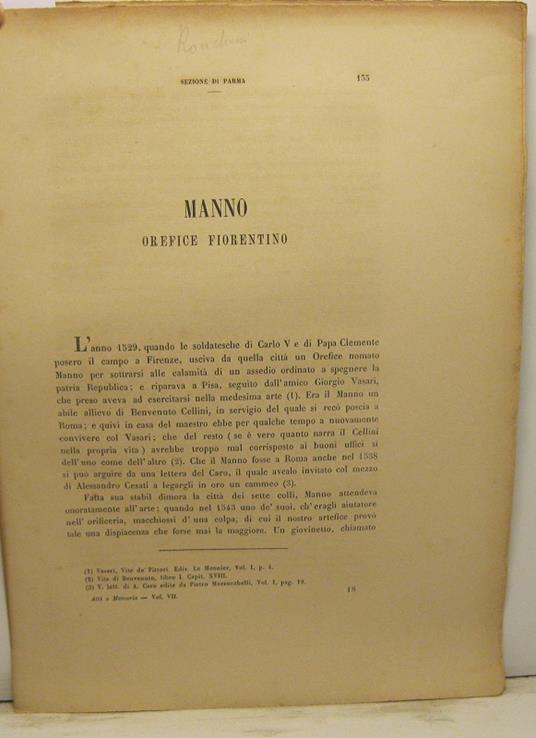 Manno orefice fiorentino - A. Ronchini - copertina