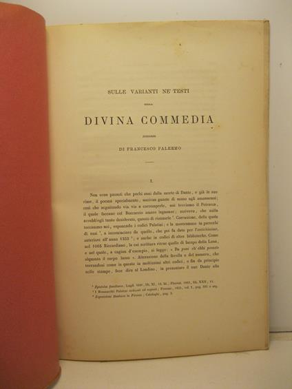 Sulle varianti ne' testi della Divina Commedia. Discorso - Francesco Palermo - copertina