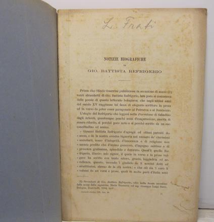 Notizie biografiche di Gio. Battista Refrigerio - Ludovico Frati - copertina
