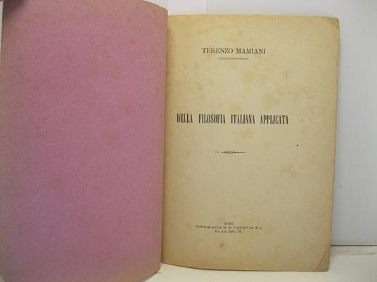 Della filosofia italiana applicata - Terenzio Mamiani - copertina
