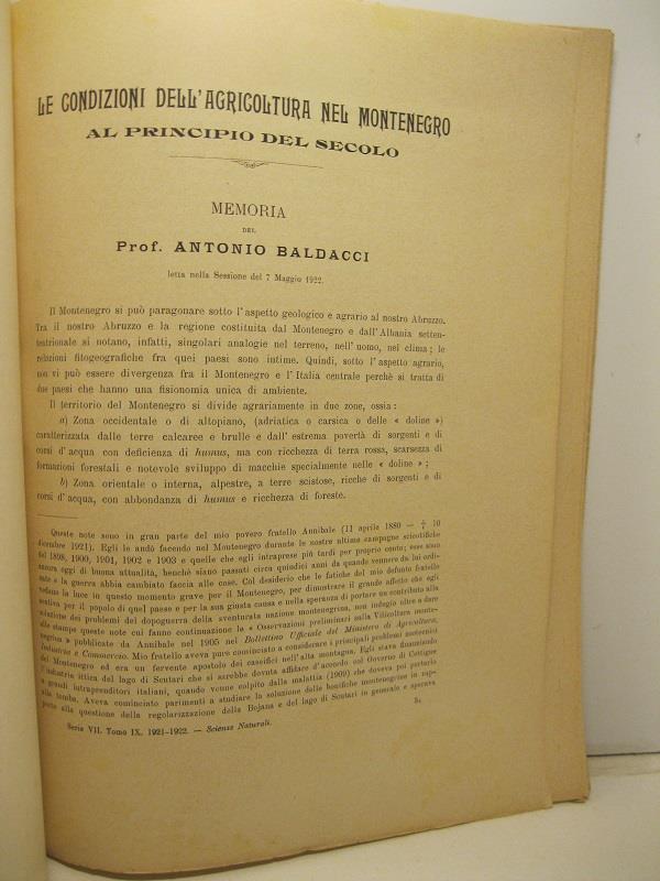 Le condizioni dell'agricoltura nel Montenegro al principio del secolo. Memoria letta nella sesione del 7 maggio 1922