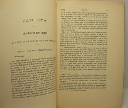Varieta'. Per Bernardo Bembo. Le sue relazioni coi Medici. Lettera prima al Prof. Rodolfo Renier - Vittorio Cian - copertina