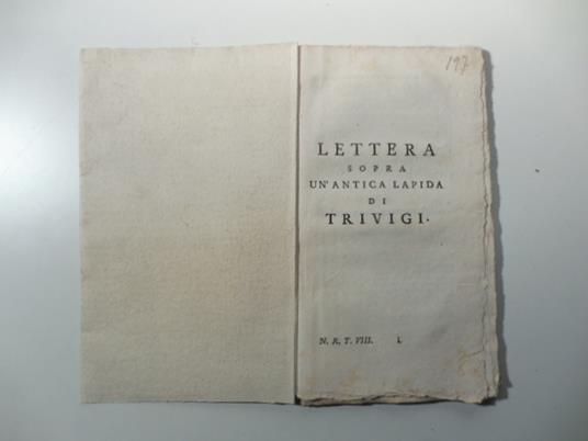Lettera sopra un'antica lapida di Trevigi - copertina