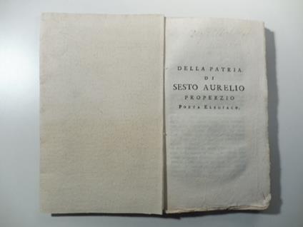 Della patria di Sesto Aurelio Properzio poeta elegiaco - copertina