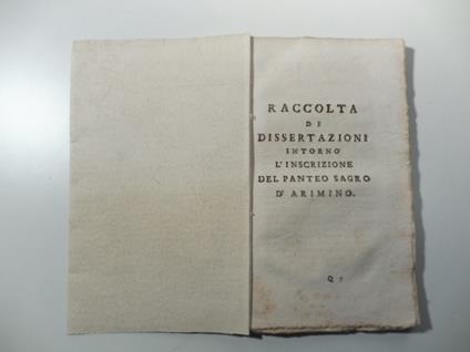 Raccolta di dissertazioni intorno l'inscrizione del Panteo Sagro d'Arimino - copertina