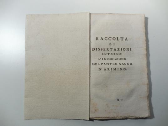 Raccolta di dissertazioni intorno l'inscrizione del Panteo Sagro d'Arimino - copertina