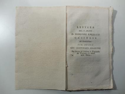Lettera del P. abate D. Pierluigi Galletti casinese all'euditissimo Sig. abate Gio. Cristofano Amaduzzi per servire ad illustrare la topografia del territorio di Ascoli nella Marca - Pierluigi Galletti - copertina