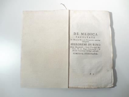 De medica facultate in Marco Tullio Cicerone omnino comperta Hieronymi De Bono - copertina