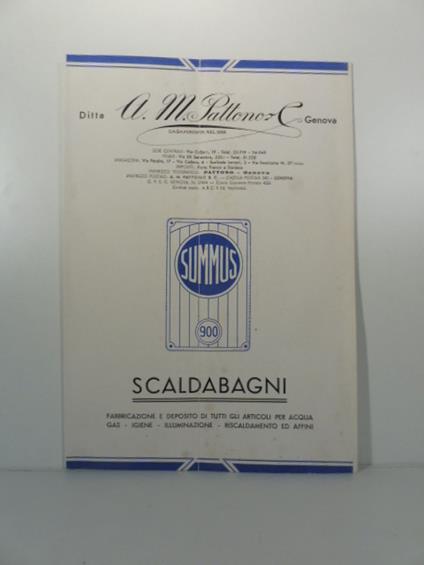 Ditta A. M. Pattono Genova. Summus scaldabagni - copertina