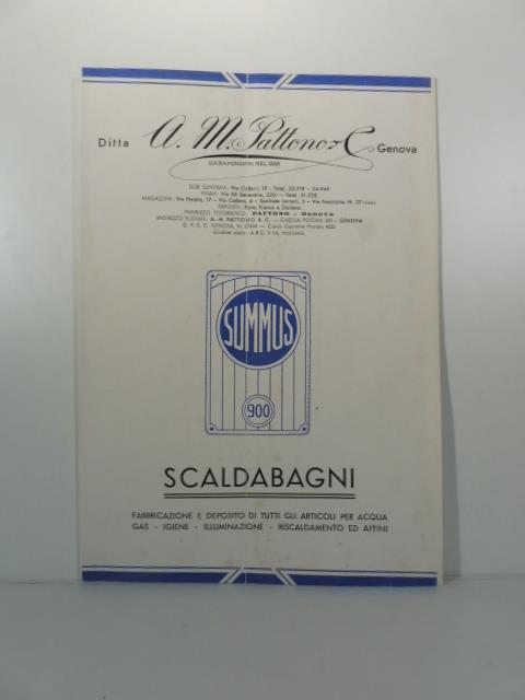 Ditta A. M. Pattono Genova. Summus scaldabagni - copertina
