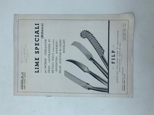 FILP. Fabbrica italiana lime di precisione. Lime speciali. Listino n. 12 - copertina