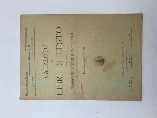 Catalogo dei libri di testo ad uso delle scuole elementari urbane, rurali, festive ed operaie. Anno scolastico 1915-1916 - copertina