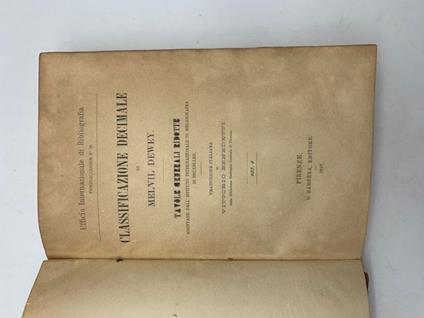 Classificazione decimale di Melvil Dewey. Tavole generali ridotte adottate dall'Istituto internazionale di bibliografia di Bruxelles. Traduzione italiana - copertina
