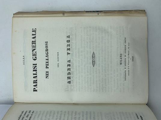 Della paralisi generale nei pellagrosi - Andrea Verga - copertina
