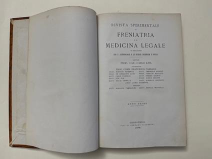 Rivista sperimentale di freniatria e di medicina legale in relazione con l'antropologia e le scienze giuridiche e sociali. Anno primo - copertina